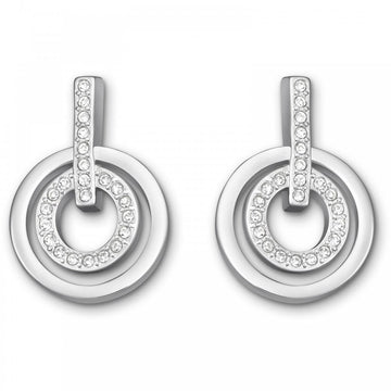 Cirlce Mini Pierced Earrings, Clear, Rhodium plated