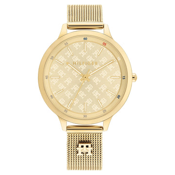 Tommy Hilfiger Gold Steel Mesh Light Champagne Dial Slim Women Watch - 1782588