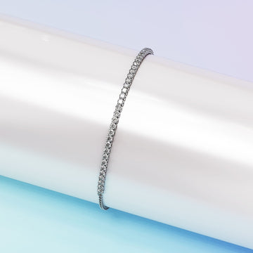 Solid 925 Sterling Silver Simulated Diamonds Pull Tie Tennis Bracelet