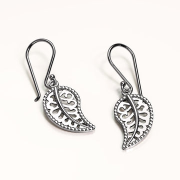 Solid 925 Sterling Silver Leaf Dangle Earrings