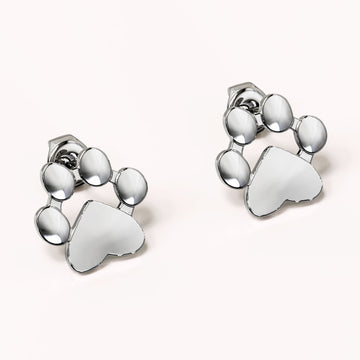 Solid 925 Sterling Silver Animal Paw Print White Gold Stud Earrings