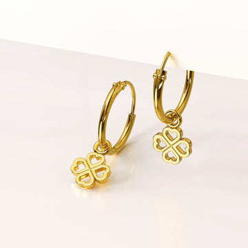 Solid 925 Signature Silver Clover Hearts Dangle Hoop Earrings In Gold