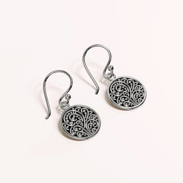 Solid 925 Signature Silver Petrified Garden Filigree Hook Earrings