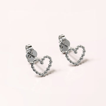 Solid 925 Signature Silver Iron Heart Open Stud Earrings
