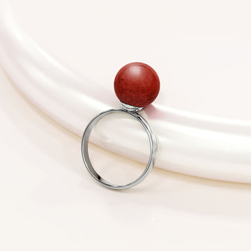 Solid 925 Sterling Silver Tint of Coral Red Ring