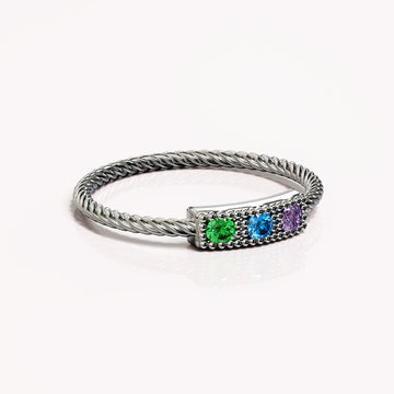Solid 925 Sterling Silver Cubic Zirconia Tricolour Crystals Twist Ring