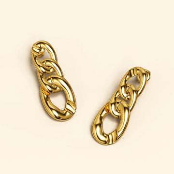 Interlock Chain Dangle Gold Layered Earrings