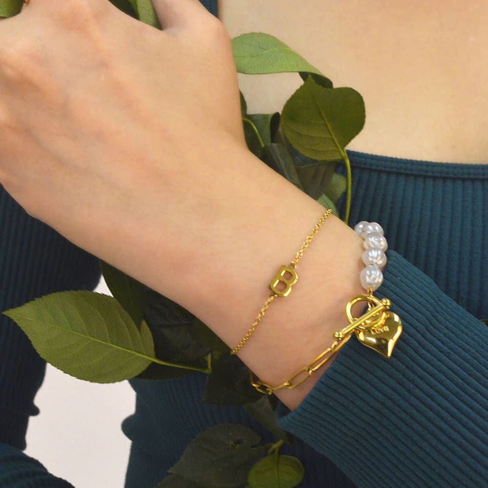 Bold Alphabet Letter Initial Charm Bracelet in Gold Tone