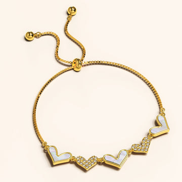 Laurel Diamonelle Hearts on Mother of Pearl Shell Adjustable Slider Bracelet Gold
