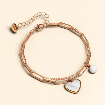 From the Heart Paper Clip Chain Rose Gold Layered Stainless Steel Bracelet
