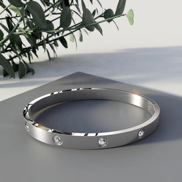 Cecelia Stainless Steel Bangle in White Gold - 64mm