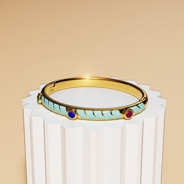 Aquatic Luminous Enamel Gold Layered Bangle