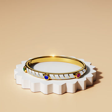 Arctic Luminous Enamel Gold Layered Bangle