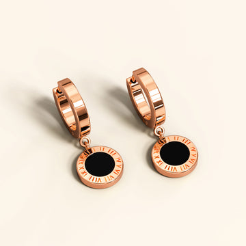 Roman Numeral Drop Earrings in Rose Gold