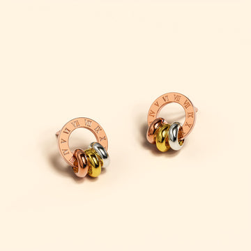 Roman Numeral Tri Tone Stud Earrings