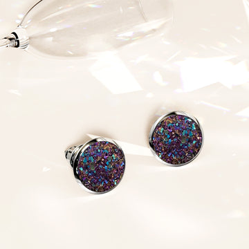 Amalgam White Gold Layered Champagne Stone Stud Earrings 15mm