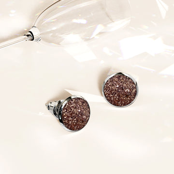 Amalgam White Gold Layered Pink Stone Stud Earrings 15mm