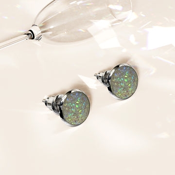 Amalgam White Gold Layered White Stone Stud Earrings 15mm