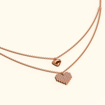 Pixel Heart Layered Necklace in Rose Gold Layered Stainless Steel