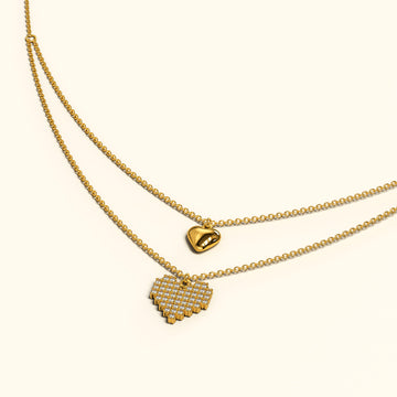 Pixel Heart Layered Necklace in Gold Layered Stainless Steel