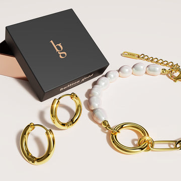 Boxed Freshwater Baroque Pearl Bracelet & Hoop Earring 14mm Set