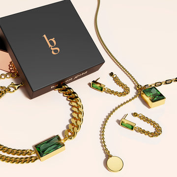 Boxed 3 Pieces Jewellery Set with Rectangular Emerald Zirconia