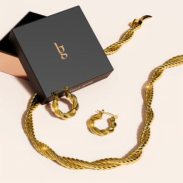 Boxed Thea Twisted Hoop Earrings and Bea Twist Necklace Set