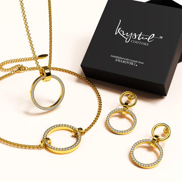 Boxed Orbit Earrings, Bracelet & Necklace Set with SWAROVSKI® Crystal in Gold