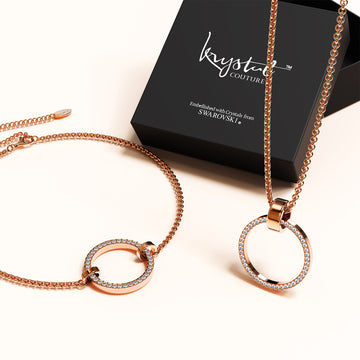 Boxed Orbit Beauty Bracelet & Charm Necklace Set with SWAROVSKI® Crystal in Rose Gold