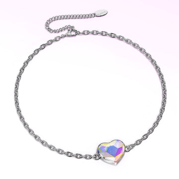 White Gold AB Heart Shaped Bracelet Embellished with Aurora Borealis SWAROVSKI® Crystal