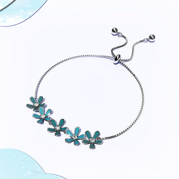 Petalia Turquoise Blue Bracelet Featured Swarovski® Crystals in White Gold