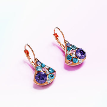 Cerulean Clustered Austrian Crystal Leverback Earrings In Rose Gold