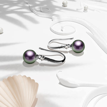 Magnificent Pearl Hook Earrings Embellished with SWAROVSKI® Crystal Iridescent Purple Pearls