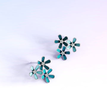 Petalia Turquoise Blue Stud Earrings Featured SWAROVSKI® Crystals in White Gold