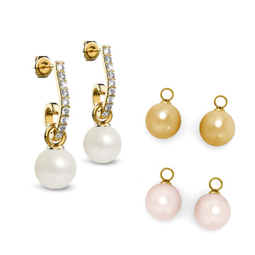 Boxed Interchangeable Pearl Drop Earrings Set Embellished with Swarovski® Crystals