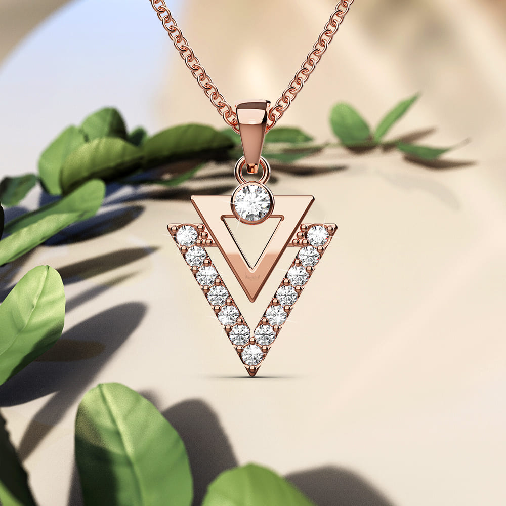 Swarovski rose gold deals triangle necklace