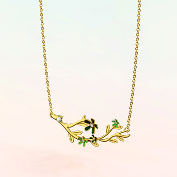 Petalia Olive Green Necklace Featured SWAROVSKI® Crystals in Gold