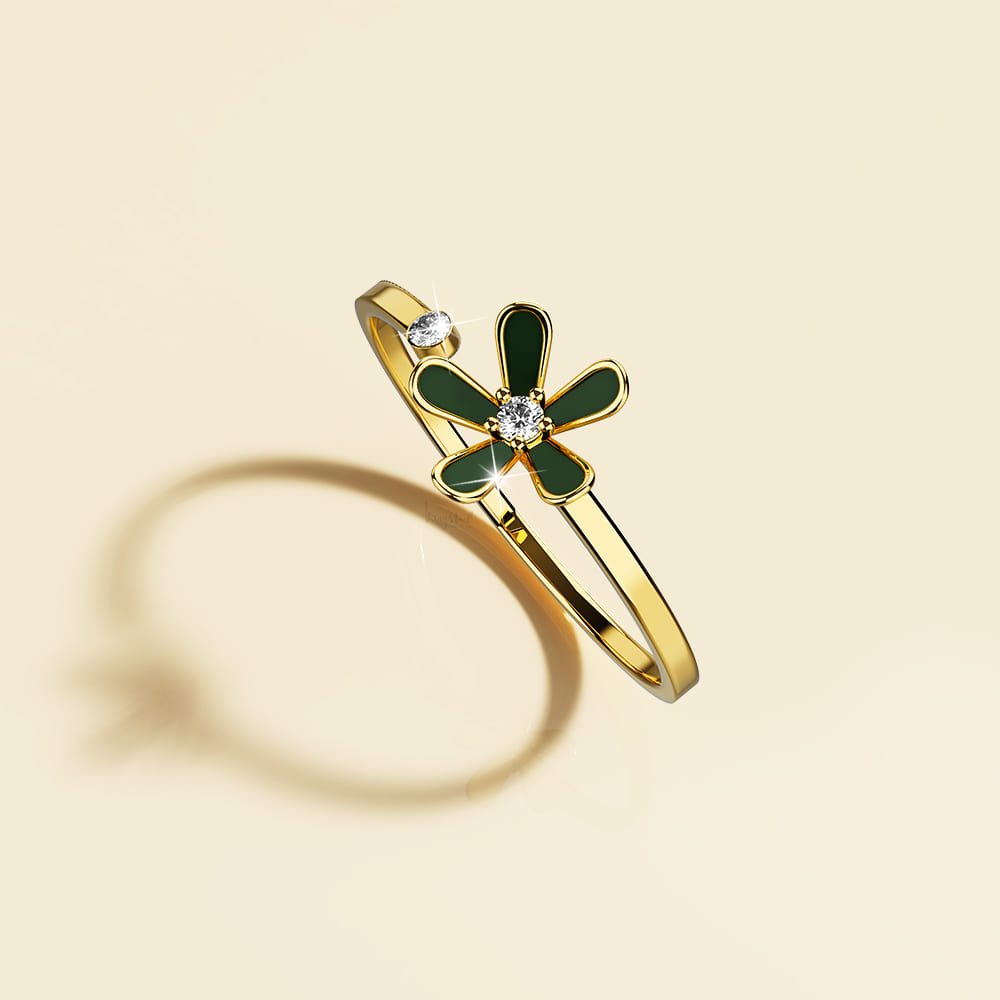 Petalia Olive Green Ring Featured SWAROVSKI® Crystals in Gold