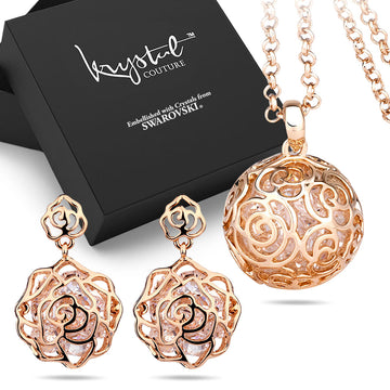 Boxed Spherical Long Necklace and Earrings Set Embellished with SWAROVSKI® Crystals