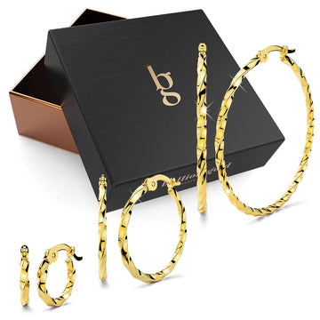 Boxed 3 Pairs Twisted Hoop Earrings Set Gold