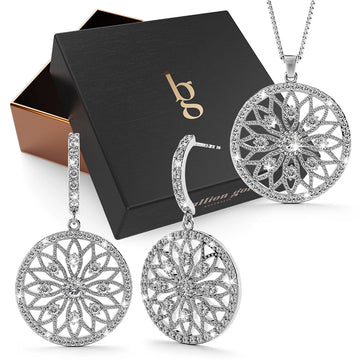 Boxed Flower of Life Intricate White Gold Set