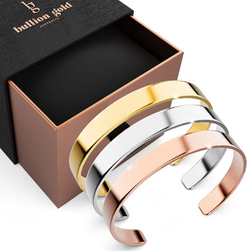 Boxed 3 Tri-Tone Avenue Classic Cuff Bangle Set