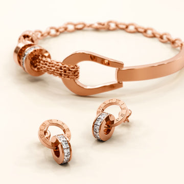Boxed Sparkles To-Go Earrings and Bracelet Set in Rose Gold