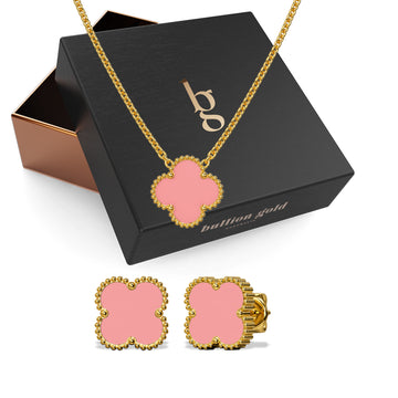 Boxed Pink Clover Necklace and Earrings Set
