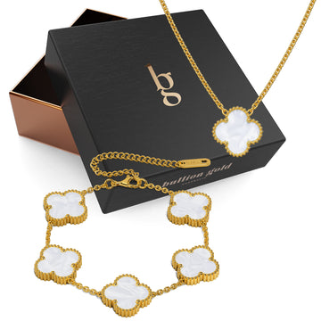 Boxed White Clover Necklace and Bracelet Set