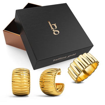 Boxed Ridged Hoop Earrings and Ring Set