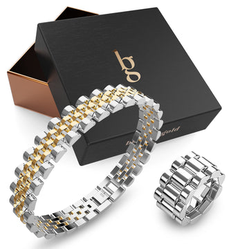 Boxed Oyster Bangle and Ring Set in Duo Tone