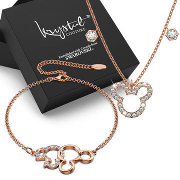 Boxed Rose Gold Mickey Bracelet and Necklace Set Embellished with SWAROVSKI® Crystals