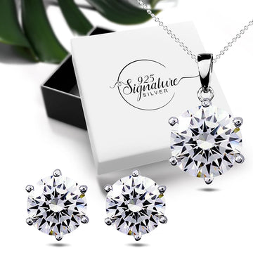 Boxed Solid 925 Sterling Silver 4Ct Round Hears & Arrows Pendant And Earrings Set 925 Silver