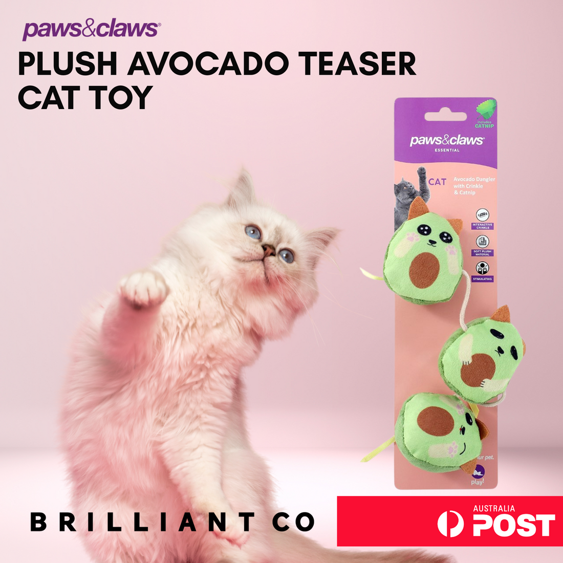 Paws & Claws PLUSH AVOCADO TEASER CAT TOY
